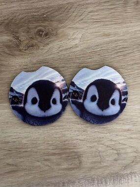 Penguin Car Cup Holder Coasters Set of 2 Cute Auto Interior Accessory Insert